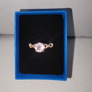 Pink Morganite Simulant White Cubic Zirconia 18K Gold Sterling Silver Ring Sz 11